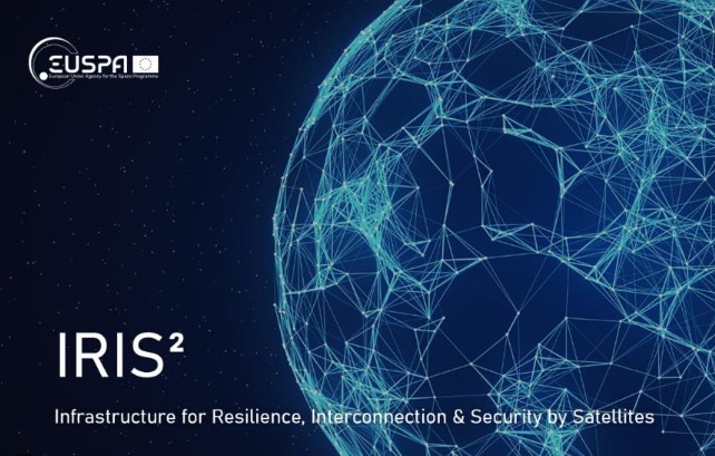 Rymdsatellitbild med logotyp för IRIS2
