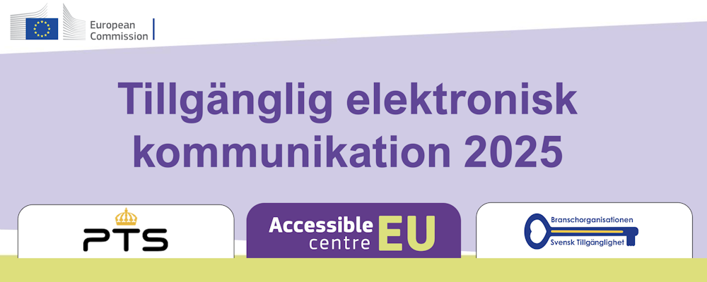 AccessibleEUs, Post och telestyrelsens och branschorganisationen Svensk tillgänglighets logotyper och texten Tillgänglig telekommunikation 2025