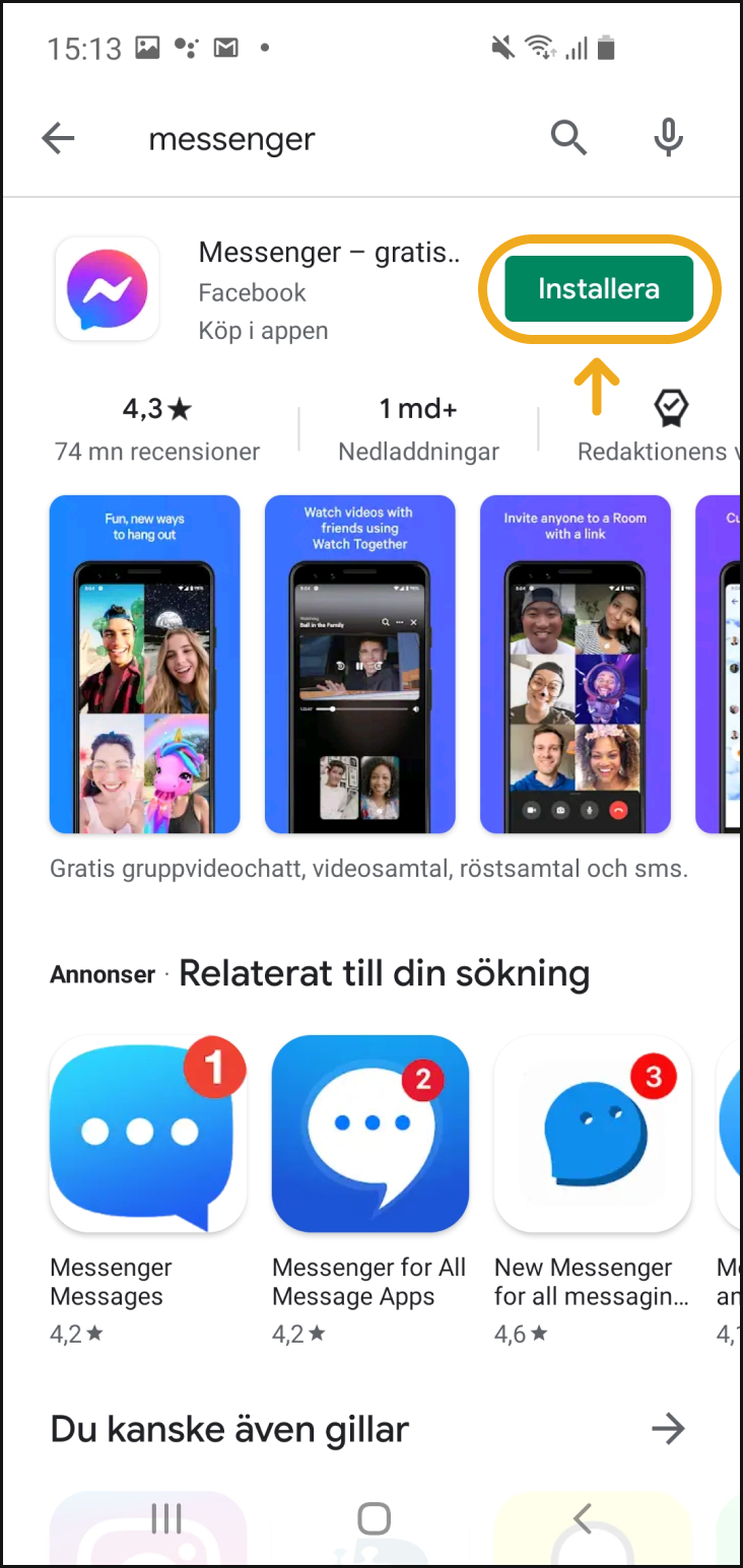 Messenger-appen i Play Butiken.