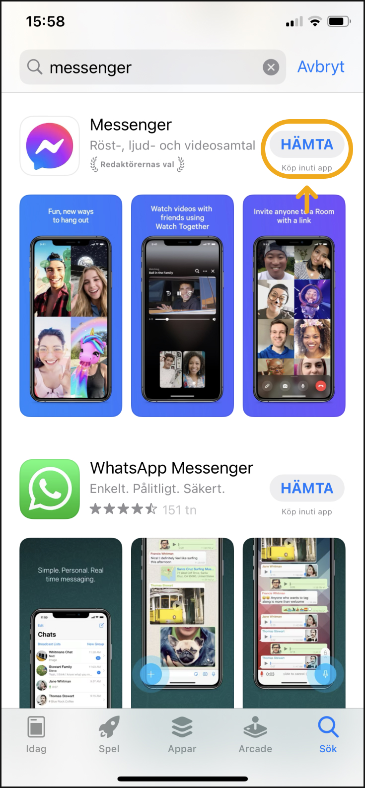 Messenger-appen i App Store.